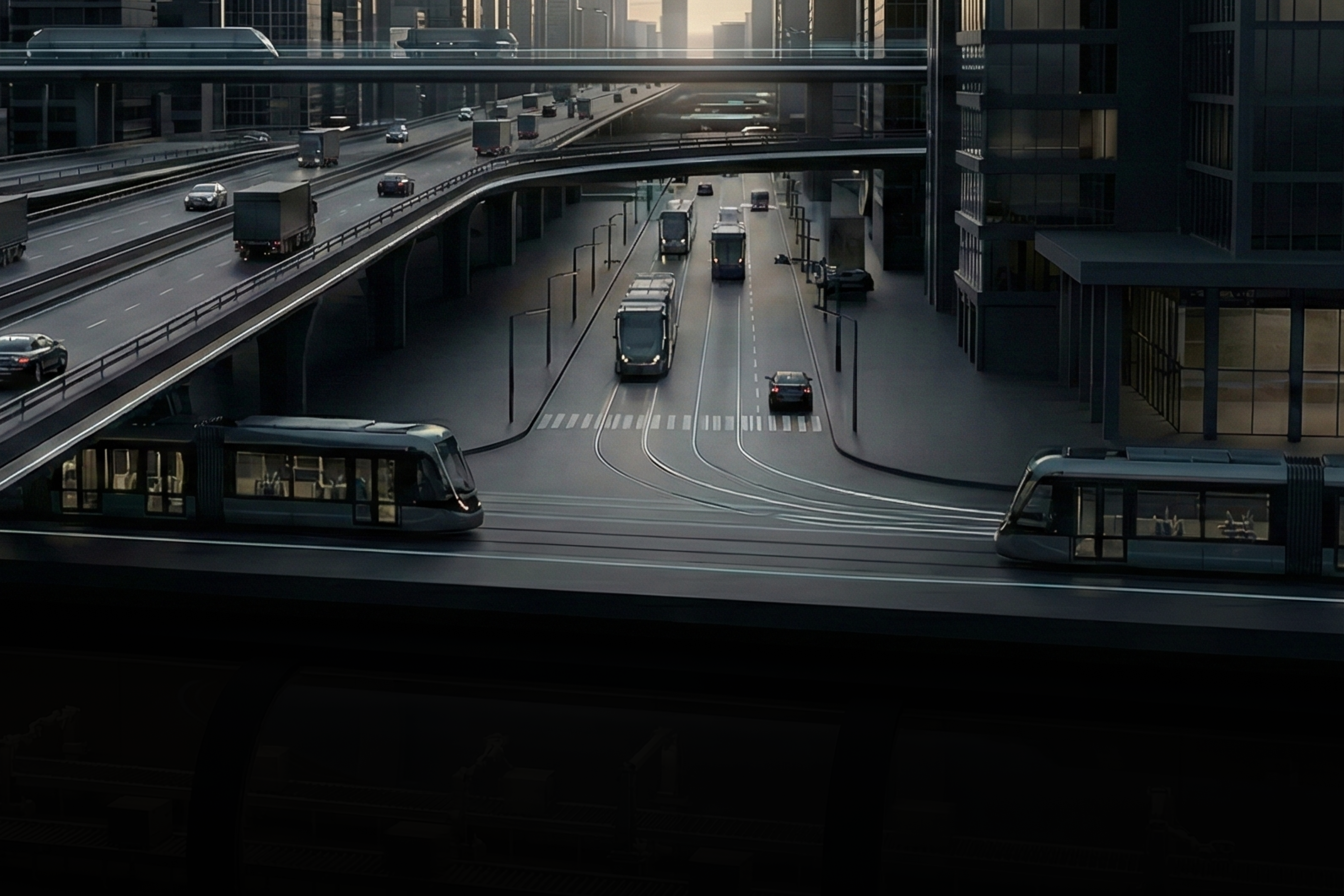 지능형 도시 인프라와 스마트시티 네트워크를 보여주는 미래 도시 전경